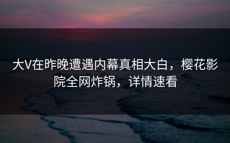 大V在昨晚遭遇内幕真相大白，樱花影院全网炸锅，详情速看