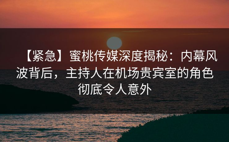 【紧急】蜜桃传媒深度揭秘：内幕风波背后，主持人在机场贵宾室的角色彻底令人意外
